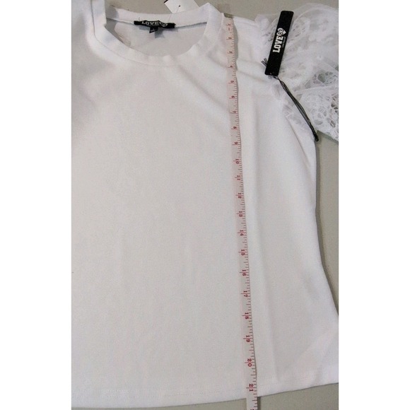 Love 83 Women's White Lace Puff Sleeve Crew Neck T-Shirt Blouse NWT Size M/L - Picture 8 of 8